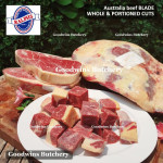Beef BLADE Australia RALPHS frozen sampil kecil daging rendang PORTIONED CUTS 1.5" 4cm (price/pc 1kg)
